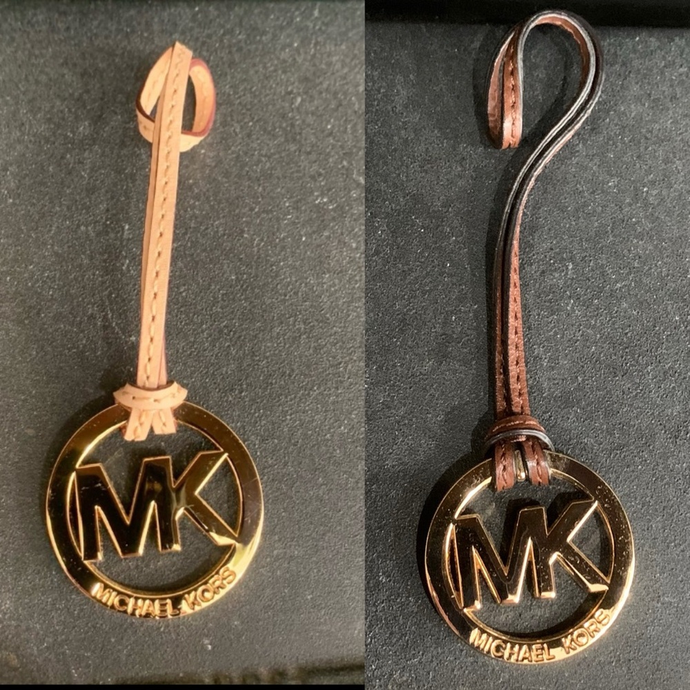 Michael Kors Medallion Hang Charm Key Chain Gold Logo Purse Charm Lot of 2